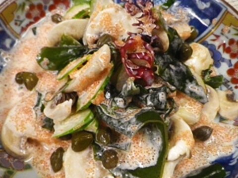 マッシュルーム海藻キュウリのたらこサラダ